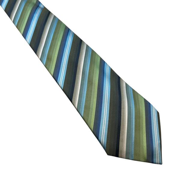 Van Heusen Men's 100% Silk Green and Blue Striped Tie - Picture 2 of 6